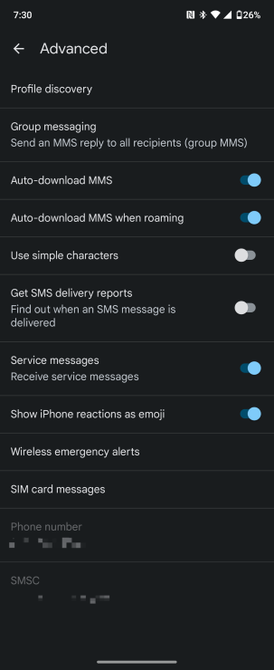 Google Messages profile discovery settings page