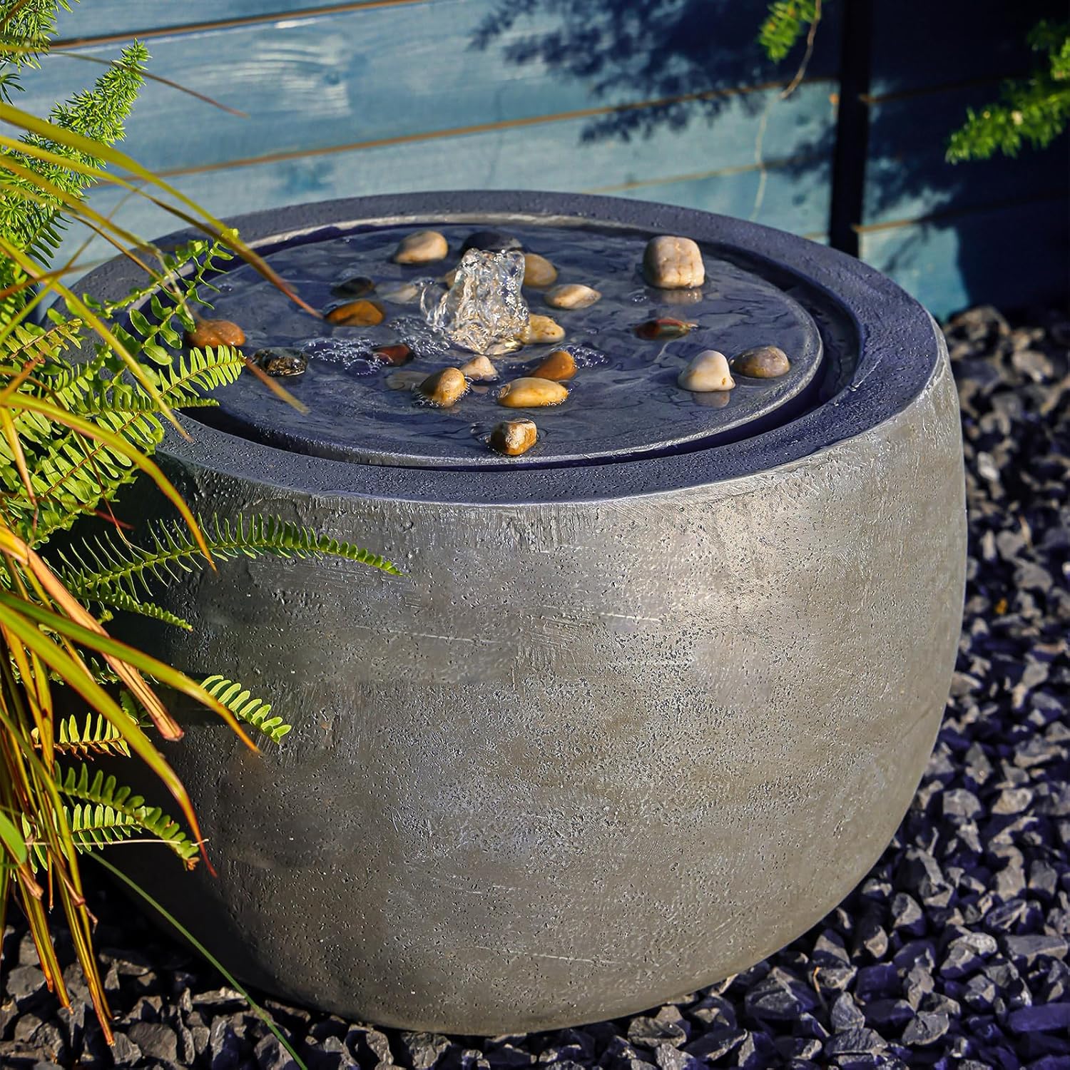 Tankana Garden Water Fountain Outdoor Bubbler Water Feature Indoor With Lights &amp;amp; Pump and Pebbles Waterfall Fountains Concrete Effect for Patio Deck Yard Home Decor Gray, 18 &quot;l X 18&quot; W X 11.5&quot; H