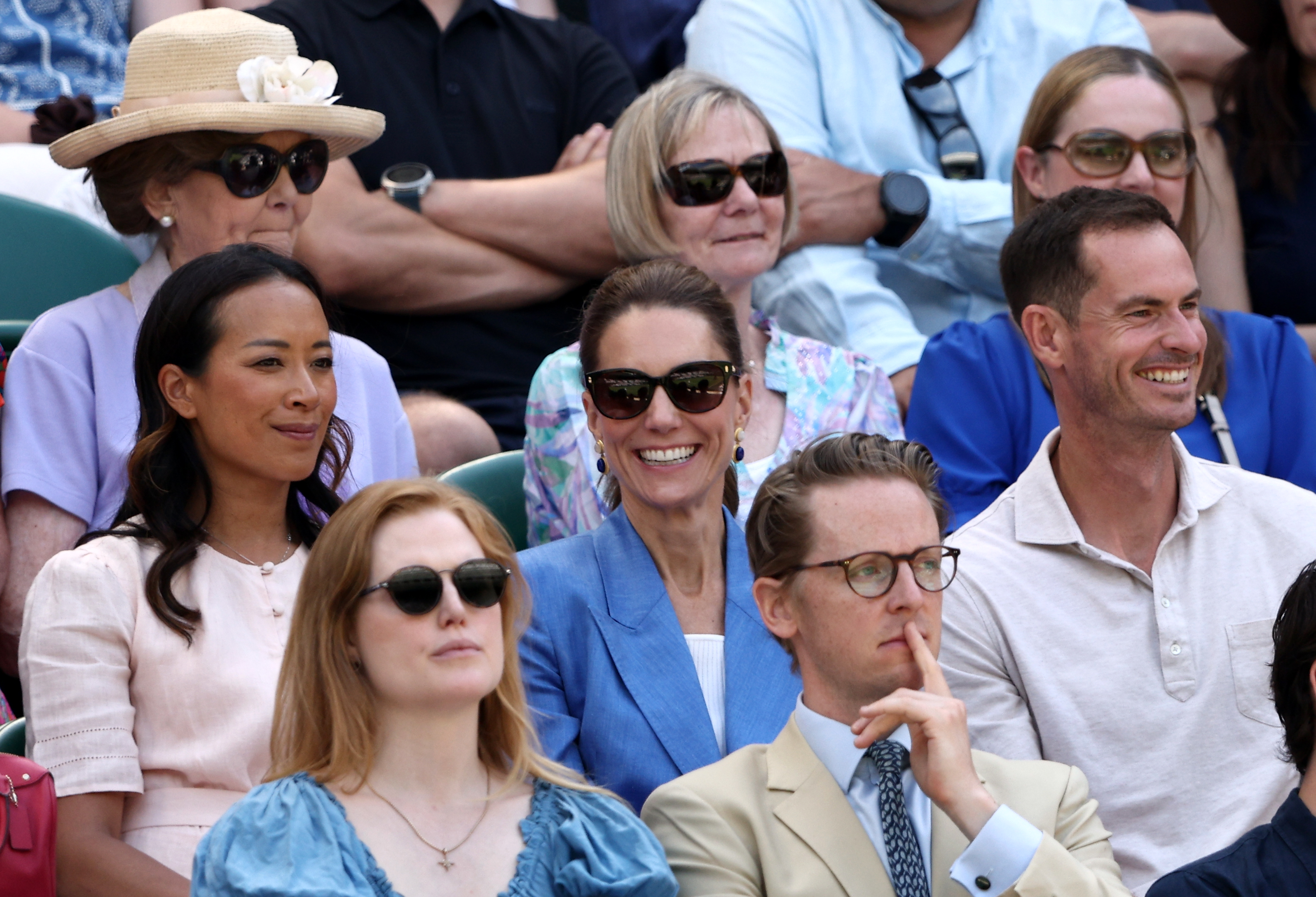 Princess Kate sitting in the stands at Wimbledon wearing sunglasses