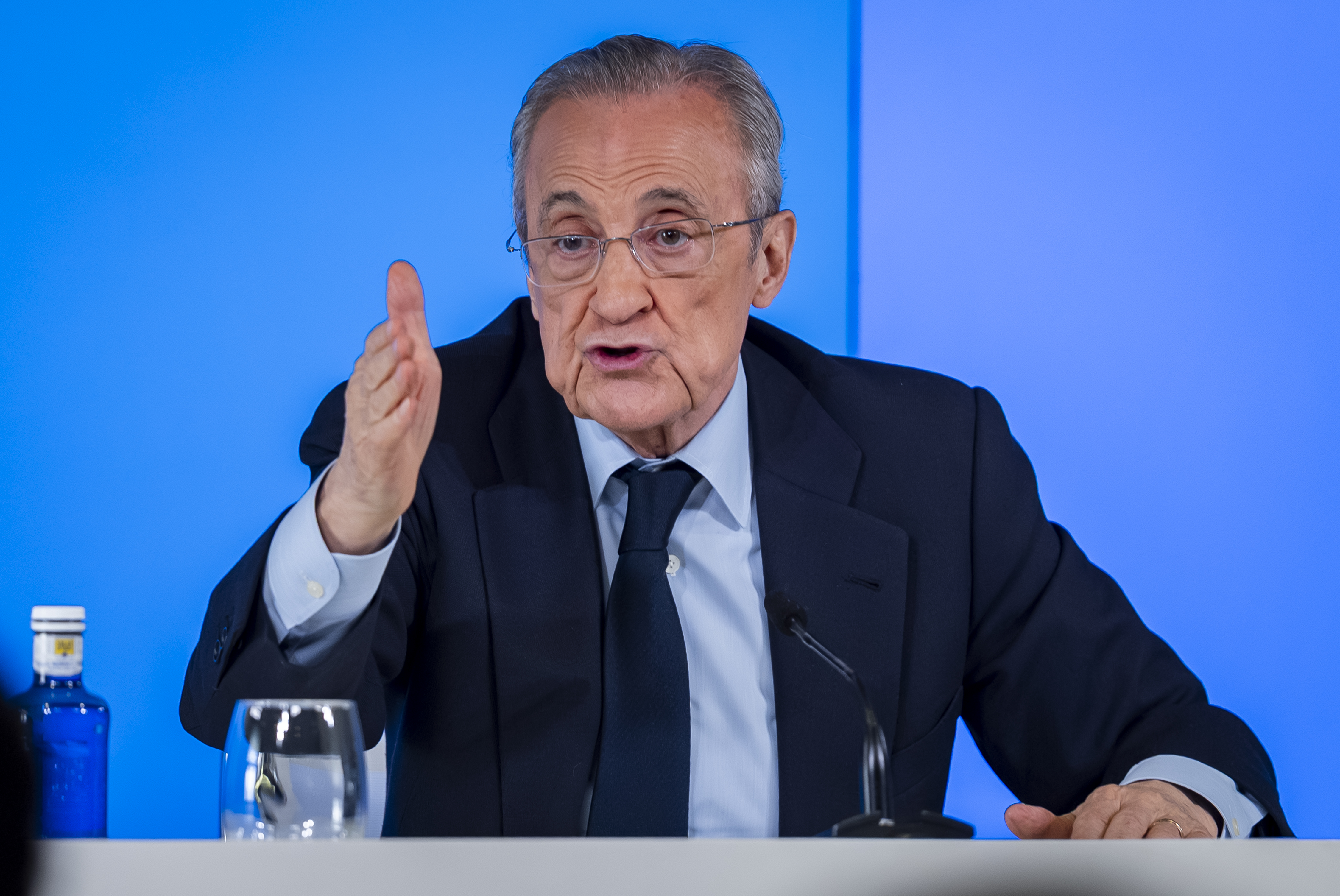 Florentino Perez, President of Real Madrid, speaks during a press conference announcing that he will call elections for the presidency of Real Madrid at Ciudad Real Madrid on May 12, 2026, in Madrid, Spain. (Photo by Alberto Gardin/NurPhoto)