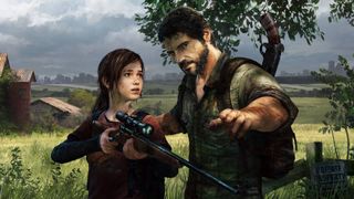 Joel teaching Ellie to use a sniper rifle in The Last of Us