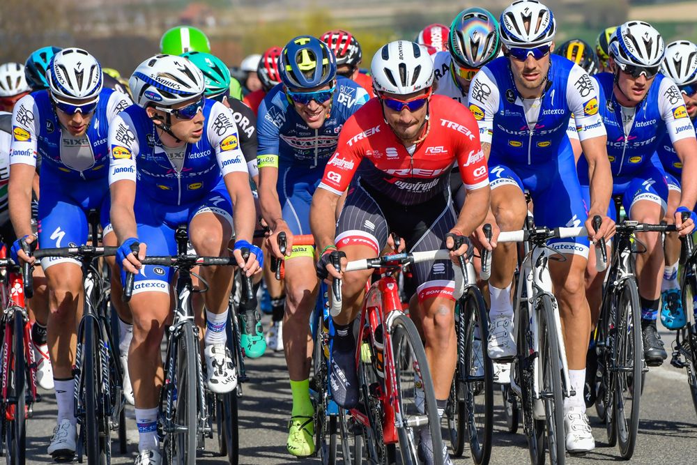 A lone Trek Segafredo rider goes up against QuickStep Floors