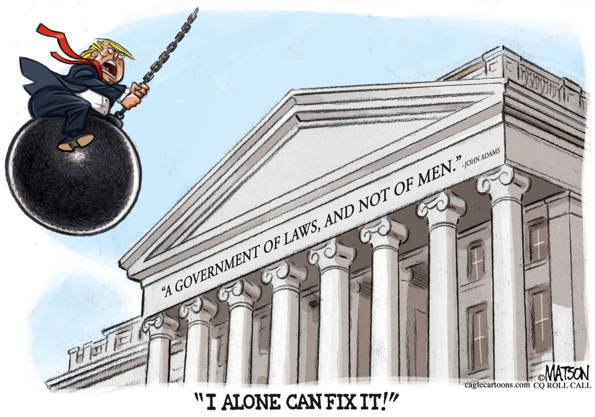 Political cartoon U.S. Trump justice department destruction | The Week