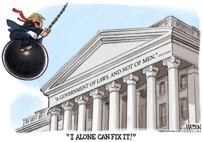 Political cartoon U.S. Trump justice department destruction