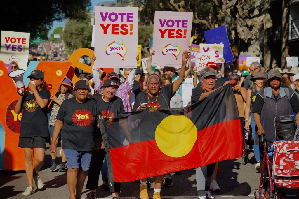 A group marches for the indigenous referendum in Sydney