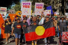 A group marches for the indigenous referendum in Sydney