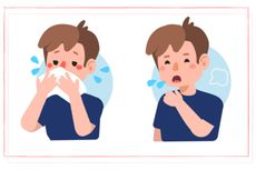 Drawing of a boy with a cough and runny nose to illustrate two of the symptoms and show what is whooping cough