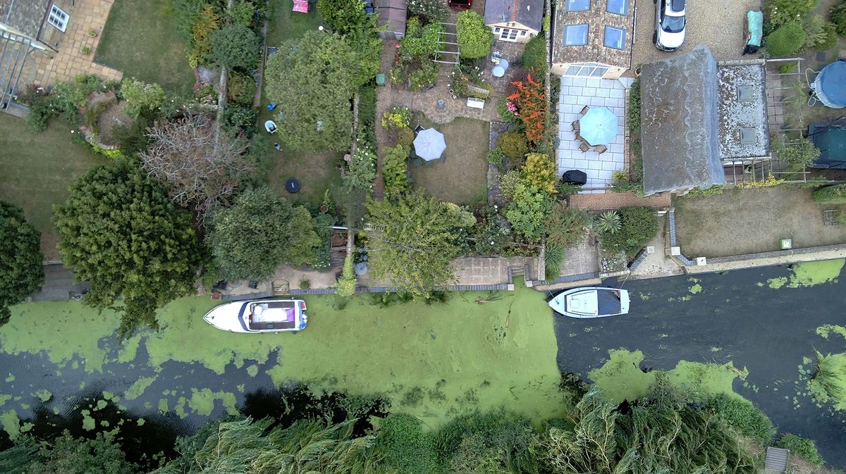 Photo of a river with boats taken with a Bwine F7GIM drone