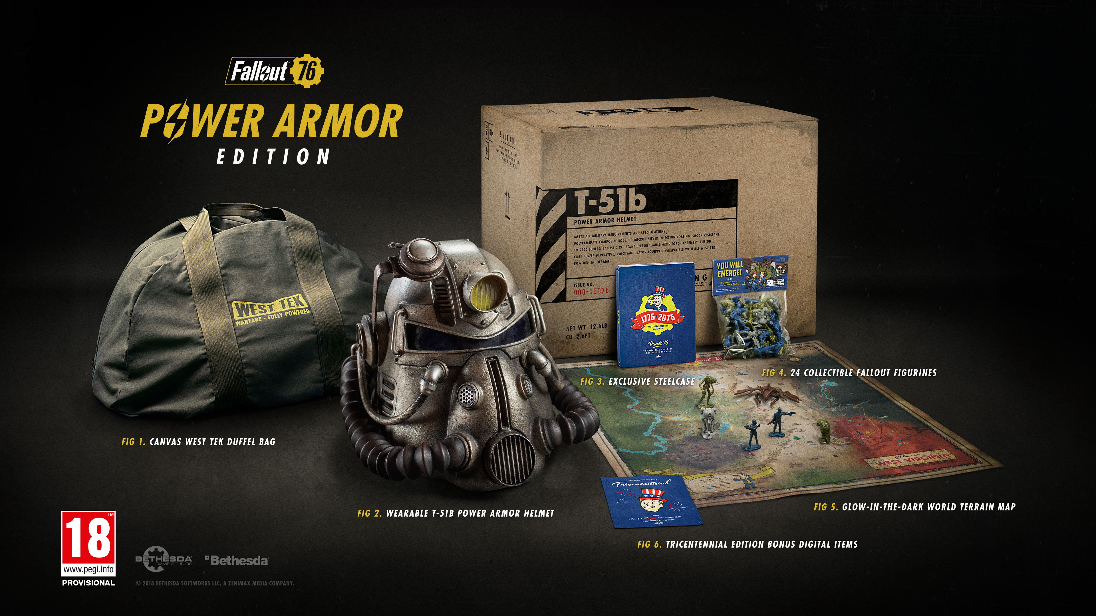 The original bonus goodies lineup for the Fallout 76 collectors&#039; edition.