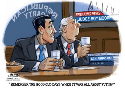 Political cartoon U.S. Paul Ryan Jeff McConnell Roy Moore sexual assault GOP senate loss tax reform