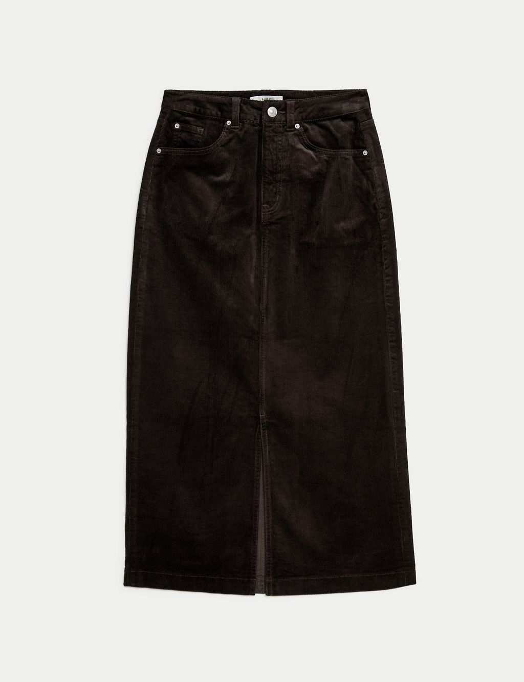 Cord Midi Split Front Skirt