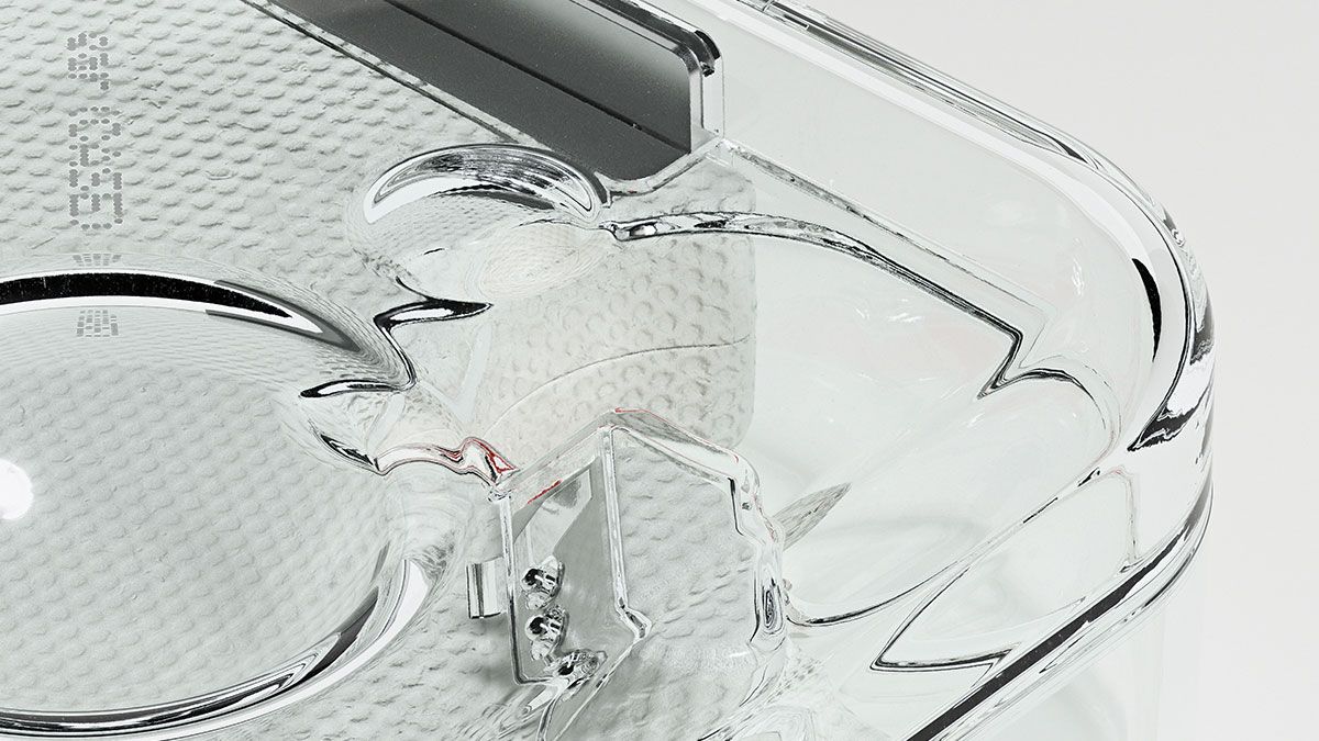 Close-up of the transparent Nothing Ear 1 case with the lid closed
