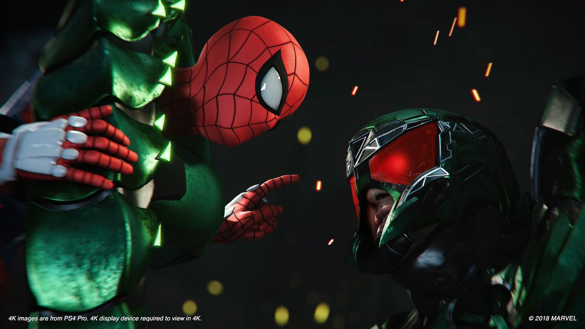 Spider-Man is being held by the Lizard's tail in Marvel's Spider-Man on the PS4