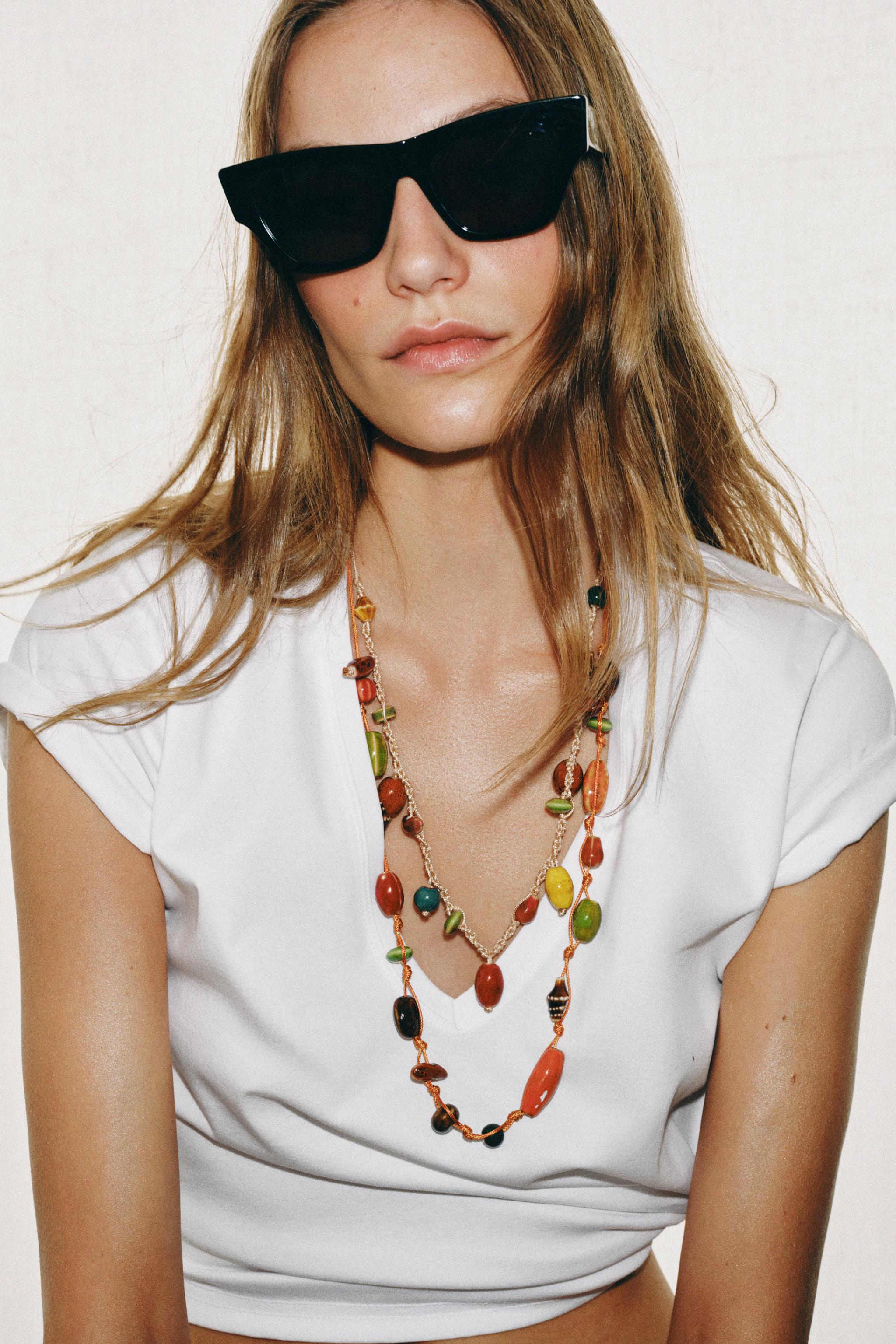 Double Cord Ceramic Pieces Necklace