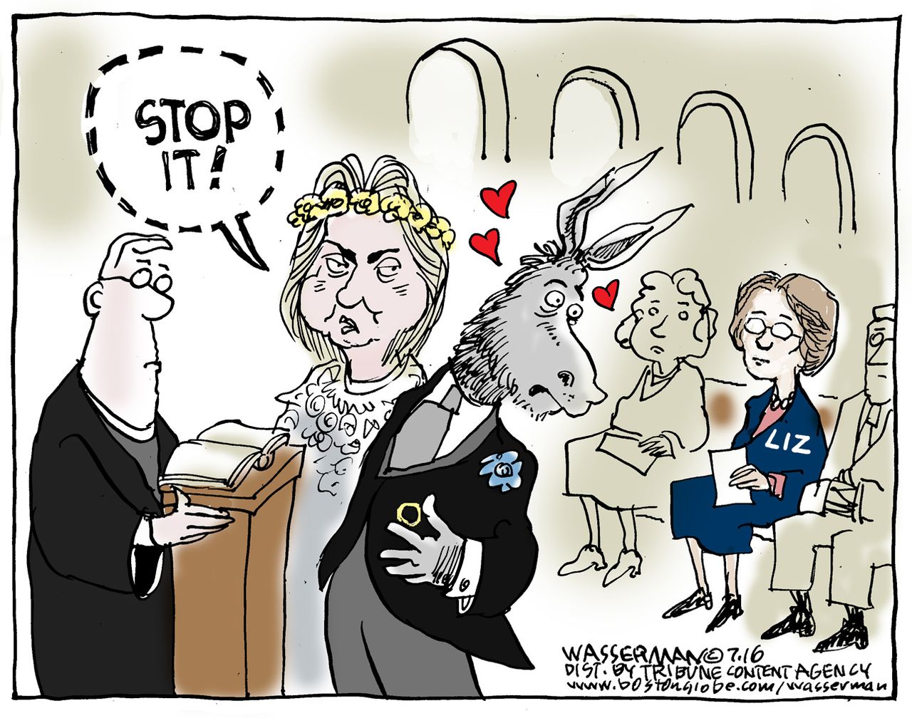 Political cartoon U.S Hillary and Democratic party&amp;amp;nbsp;wedding