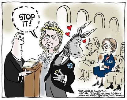 Political cartoon U.S Hillary and Democratic party&nbsp;wedding