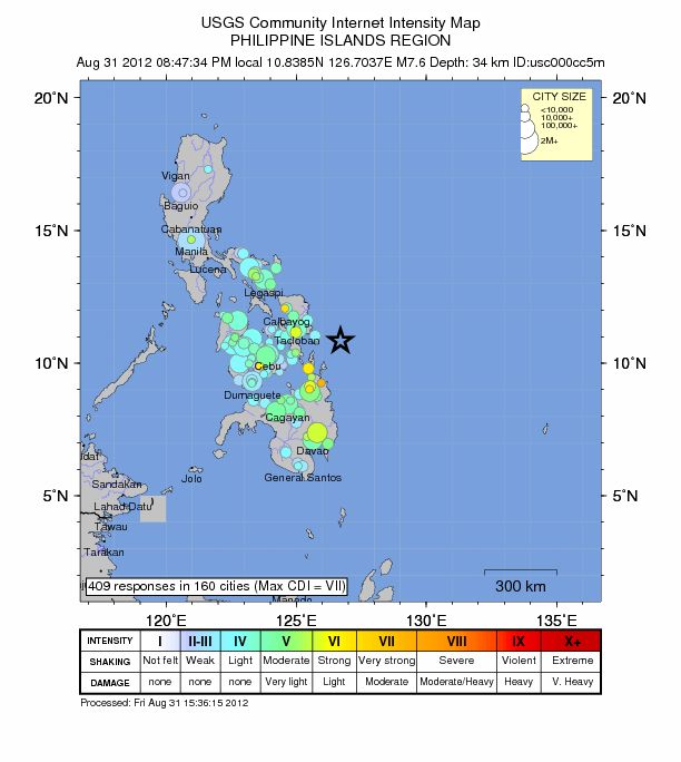 Philippines earthquake shake map. 