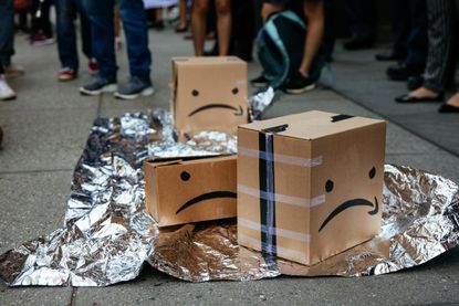 Fake Amazon boxes on the ground