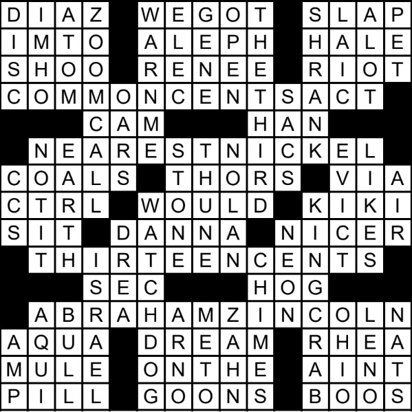 A solved crossword puzzle.