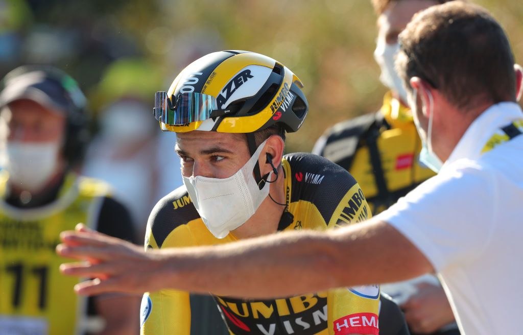 PRIVAS FRANCE SEPTEMBER 02 Arrival Wout Van Aert of Belgium and Team Jumbo Visma Celebration Mask Covid Safety Measures during the 107th Tour de France 2020 Stage 5 a 183km stage from Gap to Privas 277m TDF2020 LeTour on September 02 2020 in Privas France Photo by Thibault Camus PoolGetty Images