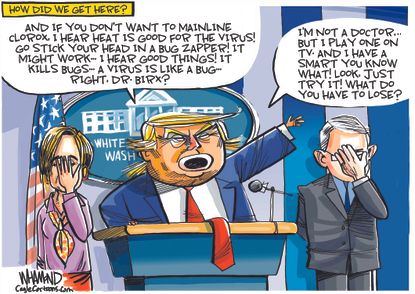 Political Cartoon U.S. Trump disinfectant press briefing coronavirus