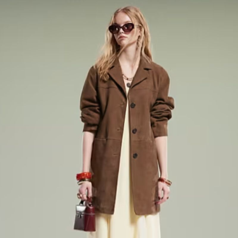 longline brown suede jacket