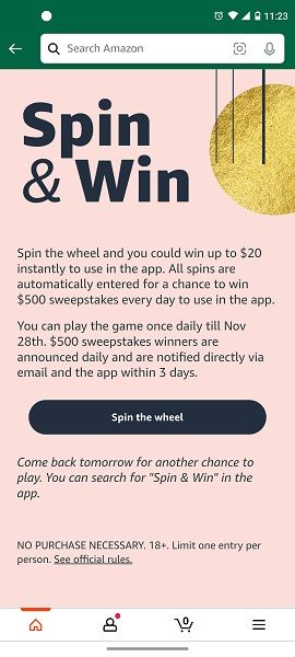 Amazon Spin &amp; Win details.