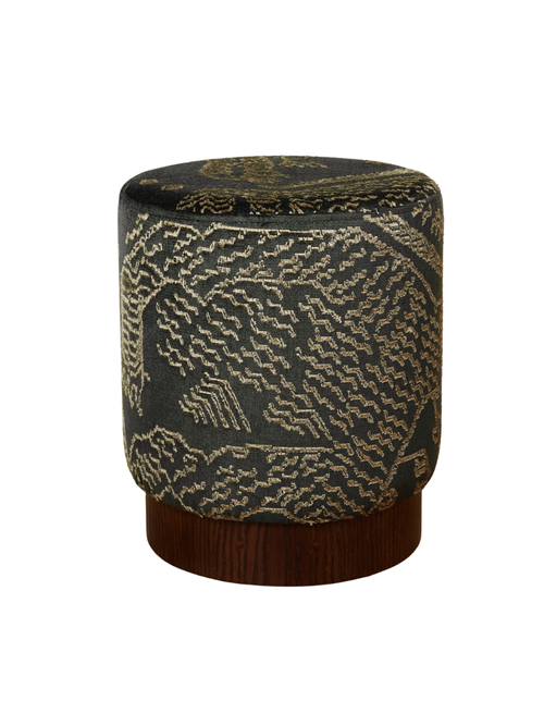 Tiger Mountain Jacquard-Velvet Wood Pouf