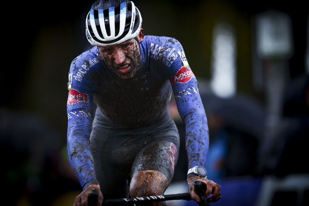 Belgian Niels Vandeputte crosses the finish line at the mens race of the Aardbeiencross cyclocross event fourth stage 48 of the Superprestige cyclocross cycling competition Saturday 18 November 2023 in Merksplas BELGA PHOTO DAVID PINTENS Photo by DAVID PINTENS BELGA MAG Belga via AFP Photo by DAVID PINTENSBELGA MAGAFP via Getty Images