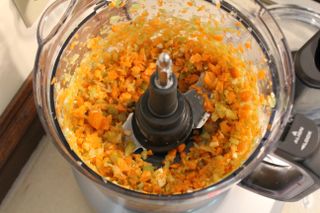 Carrots and celery chopped for mirepoix in a test of the Breville Sous Chef 12 Food Processor