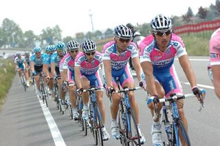 Marzio Bruseghin sits in the Lampre train.