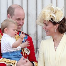 Prince William, Duke of Cambridge, Catherine, Duchess of Cambridge, Prince Louis of Cambridge, Prince George of Cambridge and Princess Charlotte of Cambridge during Trooping The Colour, the Queen's annual birthday parade