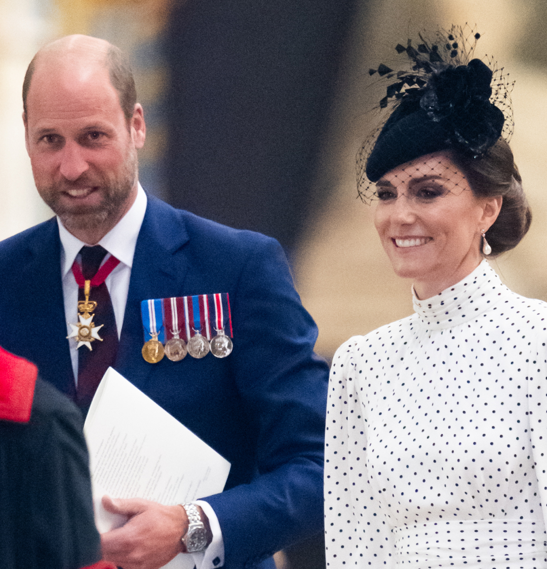 Kate Middleton in a polka dot dress and Prince William