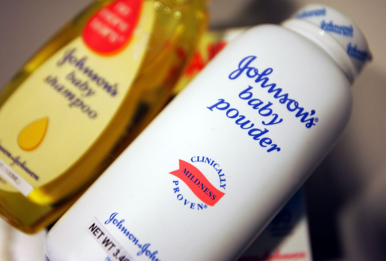 A bottle of Johnson &amp;amp; Johnson baby powder