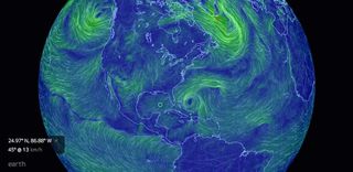 A stunning visualization of the flow of wind and weather patterns across the globe.