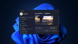 Windows 11 Settings app Accessibility section with Live captions feature enabled