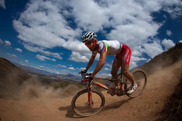 Burry Stander descends steep singletrack