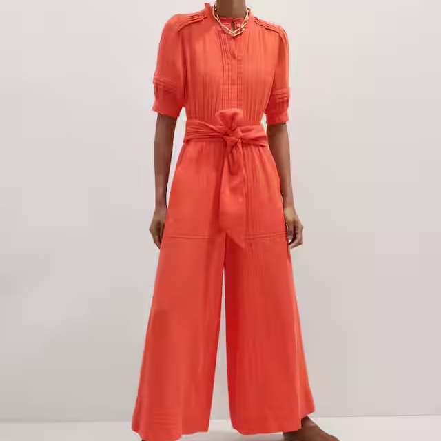 ME+EM Orange Cheesecloth Jumpsuit