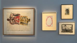 a cluster of paintings that includes works by Georg Baselitz, Lucian Freud, Louise Bourgeois and Marlene Dumas