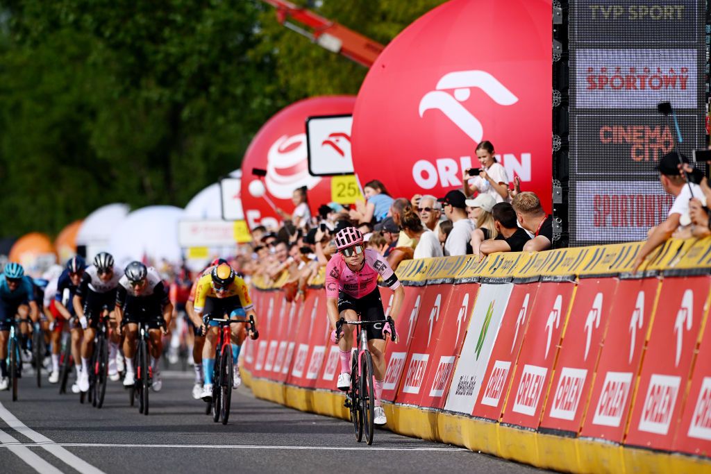 BIELSKOBIALA POLAND AUGUST 02 Marijn Van Den Berg of The Netherlands and Team EF EducationEasyPost crosses the finish line and win the 80th Tour de Pologne 2023 Stage 5 a 1988km stage from Pszczyna to BielskoBiala 430m UCIWT on August 02 2023 in BielskoBiala Poland Photo by Dario BelingheriGetty Images