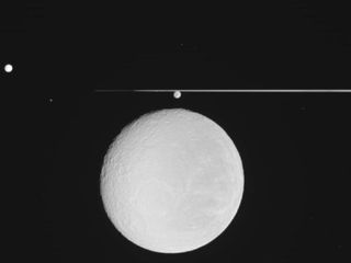 Full view of Saturn moon Rhea from Jan. 11, 2011 flyby