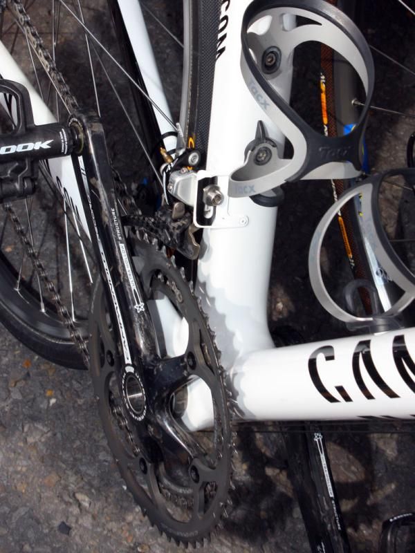 Omega Pharma-Lotto's Canyon bikes are usually fitted with chain watchers but curiously went without for Stage 3.