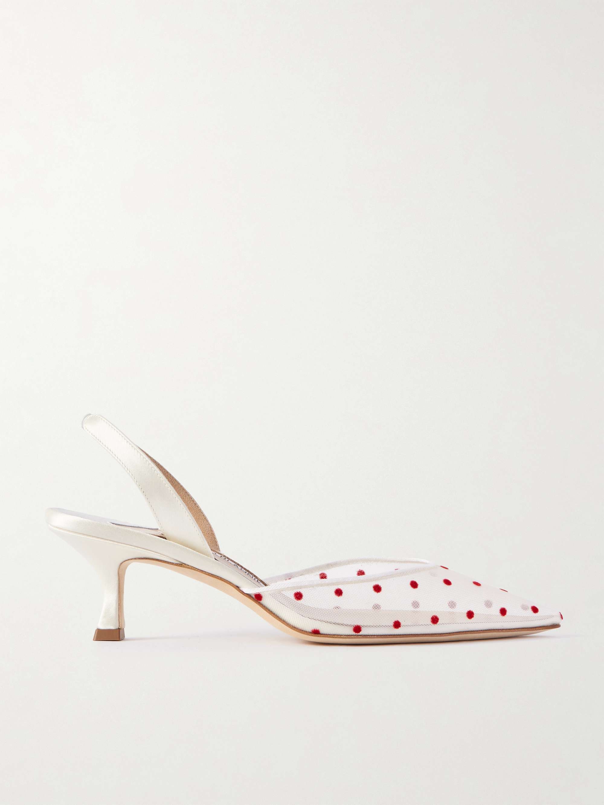 Carolyne 50 Polka-Dot Flocked Mesh and Satin Slingback Pumps