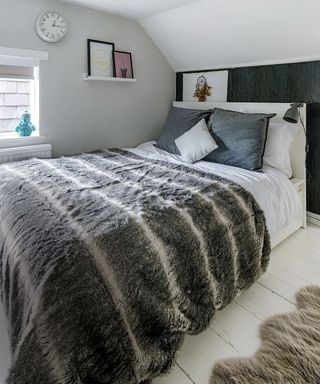 white bedroom with grey theme