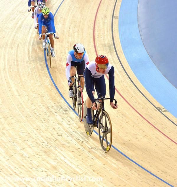 Zachary Bell (Canada) marks Ed Clancy (Great Britain).