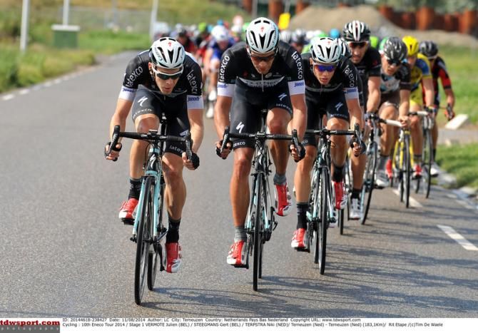 Omega Pharma-Quick Step on the front of the peloton