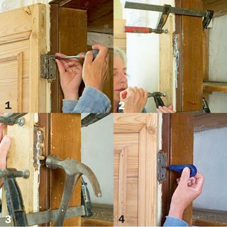 Rehanging a dropped cupboard door