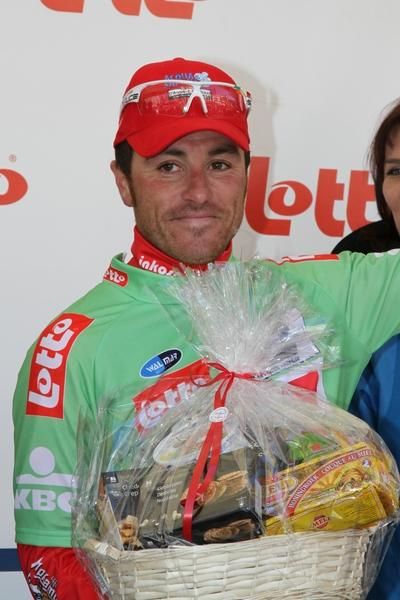 Race leader Luca Paolini was a busy man on the podium.