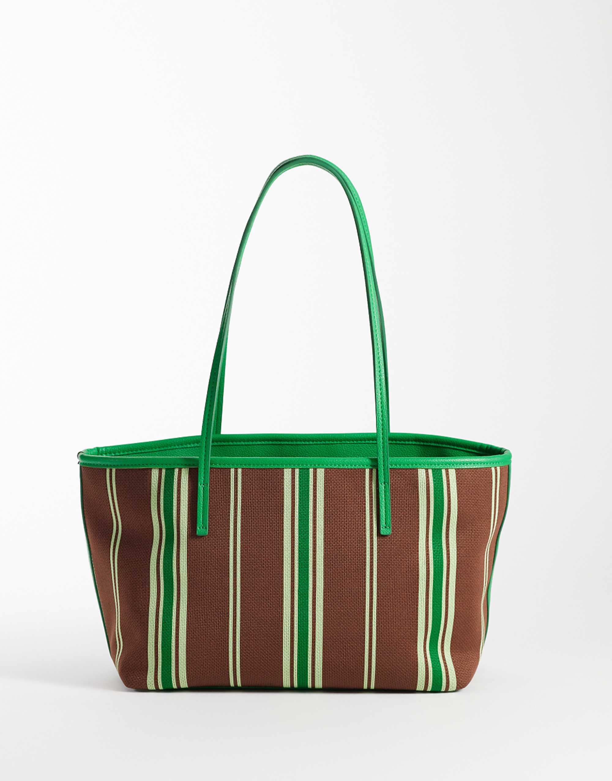 Asos Design Striped Knit Tote Bag in Green and Chocolate