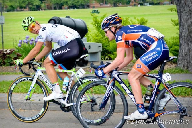 Guillaume Boivin (Canada) looks behind to see what is happening in the break